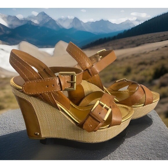 Retro Addery Brooke Wedge Sandal Size 9M Beige Platform Espadrille Shoe Chic - Picture 1 of 6